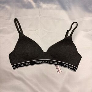 Victoria's Secret Wireless Logo Band T-Shirt Bra Charcoal Heather 34B